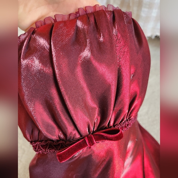 90s Y2K Fairy Whimsygoth Milkmaid coquette prom Red Satin shimmer 8 - Picture 11 of 14